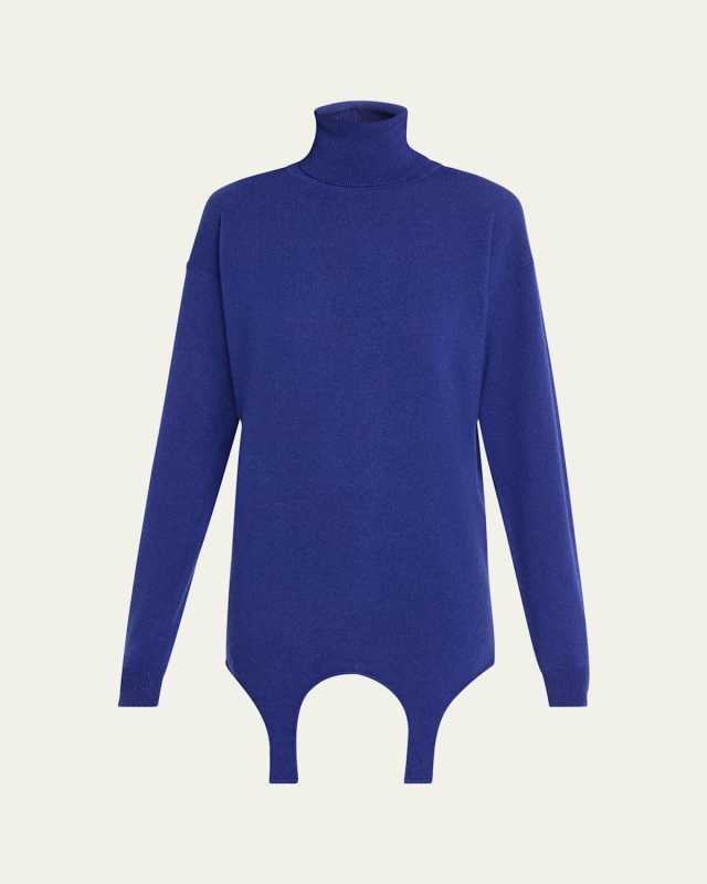 High-Neck Cashmere Mini Dress with Garter Attachment